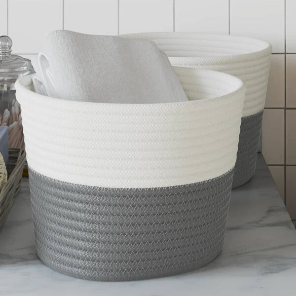 vidaXL Storage Baskets 2 pcs Grey and White Ø24x18 cm Cotton