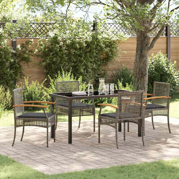 vidaXL Garden Dining Set 5 pcs Grey Poly Rattan