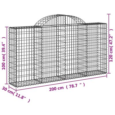 vidaXL Arched Gabion Baskets 14 pcs 200x30x100/120 cm Galvanised Iron