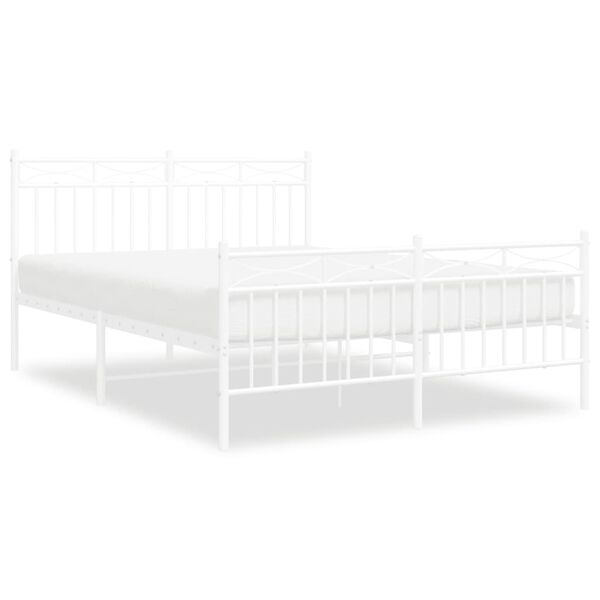 vidaXL Metal Bed Frame without Mattress with Footboard White 140x190cm