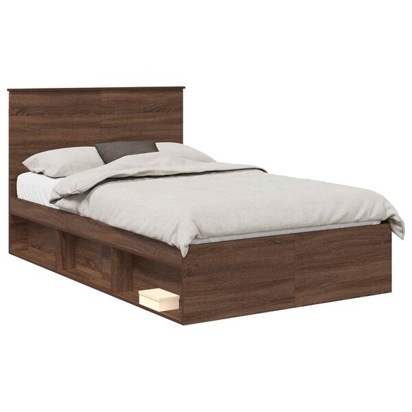 vidaXL Bed Frame with Headboard Brown Oak 120 x 190 cm Solid Pine Wood