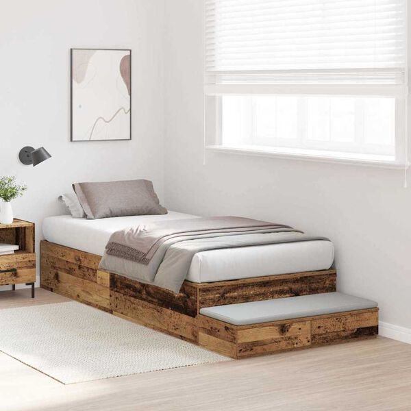 vidaXL Storage Bed Frame with Drawer Old Wood 90 cm Engineered Wood