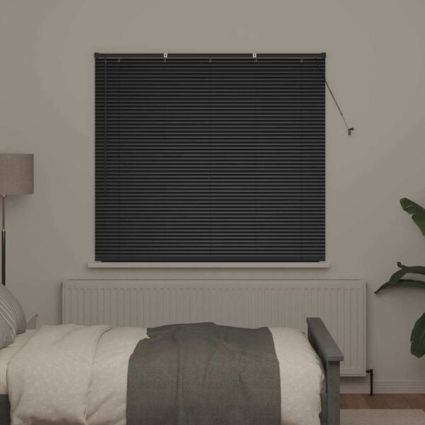 vidaXL Window Blind with Curtains Manual Black Aluminium