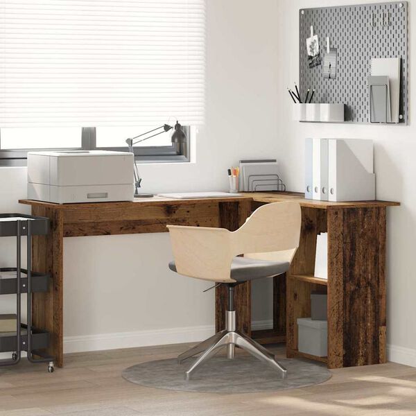 vidaXL Desk with Shelf Old Wood 142 x 102 x 73 cm Engineered Wood
