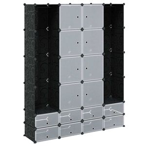 vidaXL Modular Cabinet with 18 Compartments Black and White 37 x 146 x 180,5 cm