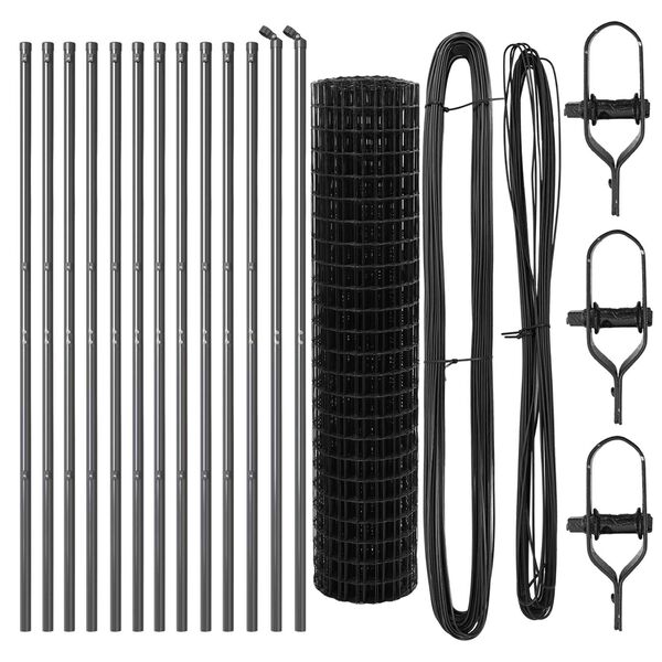 vidaXL Fence with Post Grey 1 x 25 m Steel and PVC