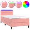 vidaXL Box Spring Bed with Mattress&LED Pink 100x200cm Velvet