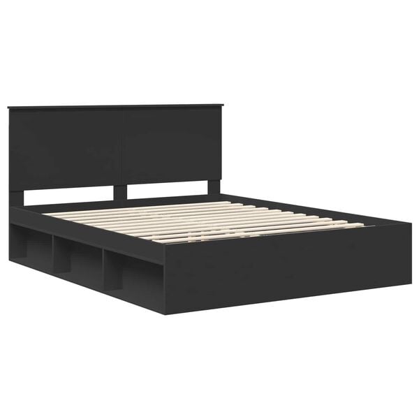 vidaXL Bed Frame with Headboard Black 160 x 200 cm Solid Pine Wood