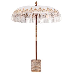 vidaXL Balinese Parasol Cream 180-190 cm Cotton and solid wood
