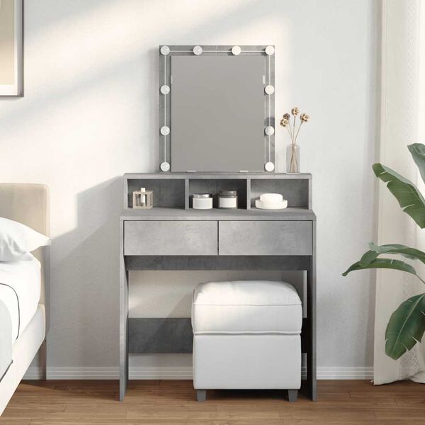 vidaXL Dressing Table with LED Concrete Grey 80x41x144.5 cm