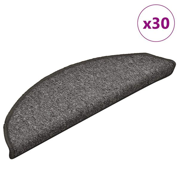 vidaXL Stair Mats 30 pcs 56x17x3 cm Dark Grey Half Round