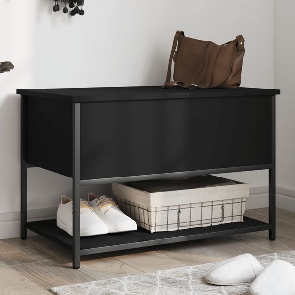 vidaXL Storage Bench Black 70x42.5x47 cm Engineered Wood