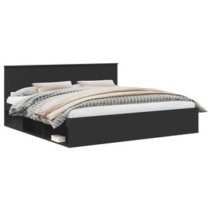 vidaXL Bed Frame with Headboard Black 200 x 200 cm Solid Pine Wood