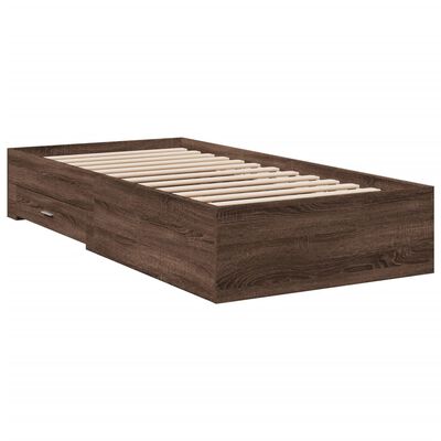 vidaXL Bed Frame with Drawers Brown Oak 90x190 cm Single Engineered Wood