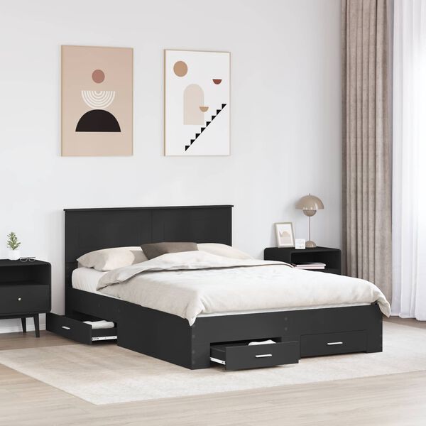 vidaXL Bed Frame with Headboard Black 140 x 190 cm Engineered Wood