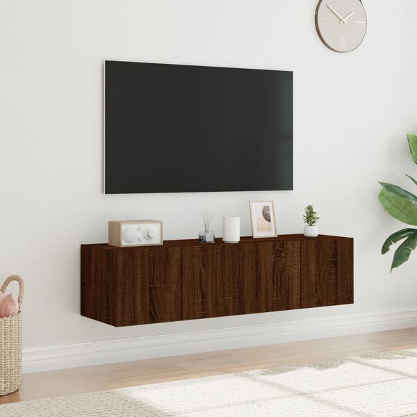 vidaXL TV Wall Cabinets with LED Lights 2 pcs Brown Oak 60x35x31 cm