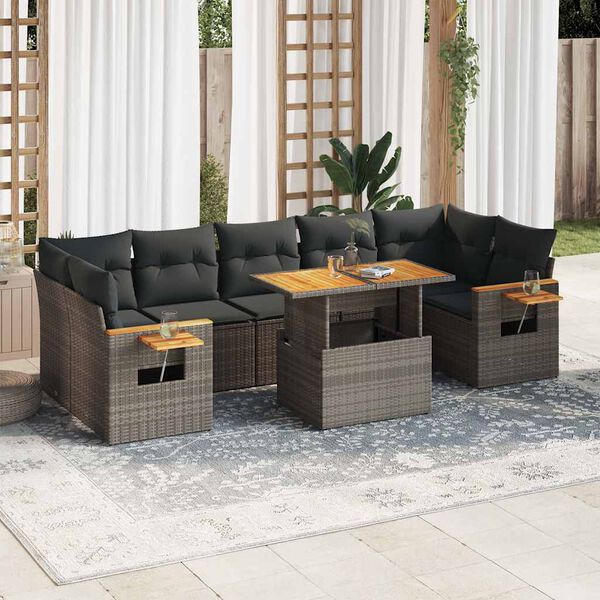vidaXL 8 Piece Garden Sofa Set with Cushions Grey Poly Rattan Acacia
