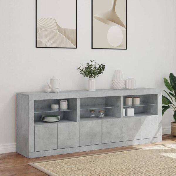 vidaXL Sideboard with LED Lights Concrete Grey 181.5x37x67 cm