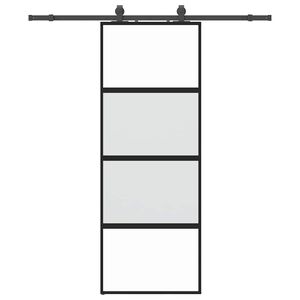 vidaXL Sliding Door with Hardware Set Black 76x205 cm Tempered Glass