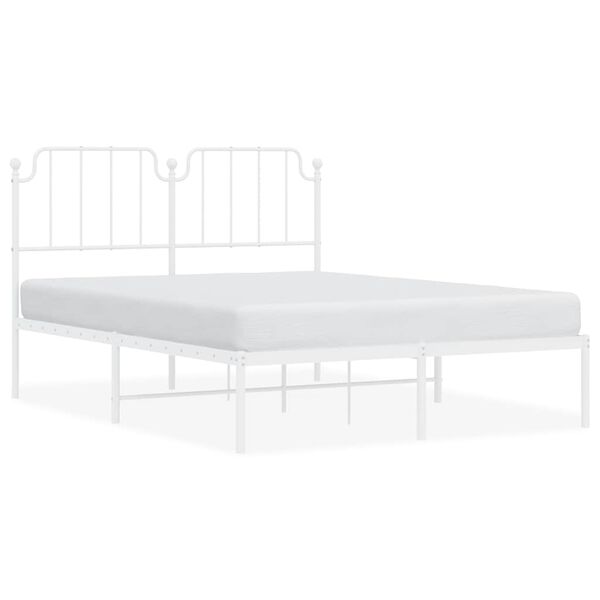 vidaXL Metal Bed Frame without Mattress with Headboard White 135x190cm