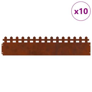 vidaXL Lawn Edgings 10 pcs Rusty 103 x 0.05 x 22 cm Weathering Steel