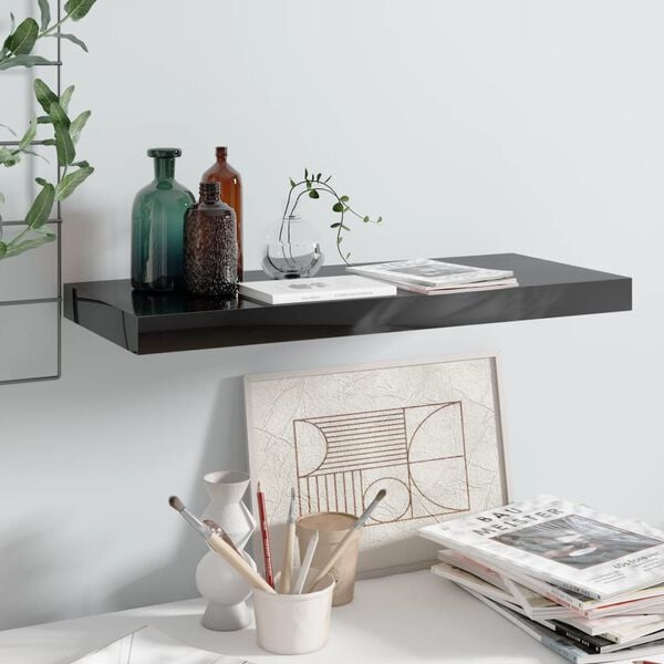 vidaXL Floating Wall Shelf High Gloss Black 60x23.5x3.8 cm MDF