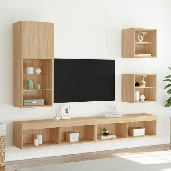 vidaXL 5 Piece TV Wall Units with LED Sonoma Oak Engineered Wood