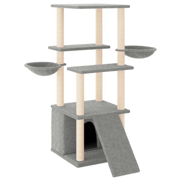 vidaXL Cat Tree with Sisal Scratching Posts Light Grey 133 cm