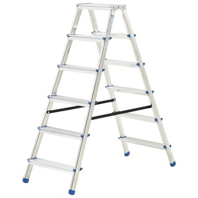 vidaXL Aluminium Double-Sided Step Ladder 6 Steps 136 cm