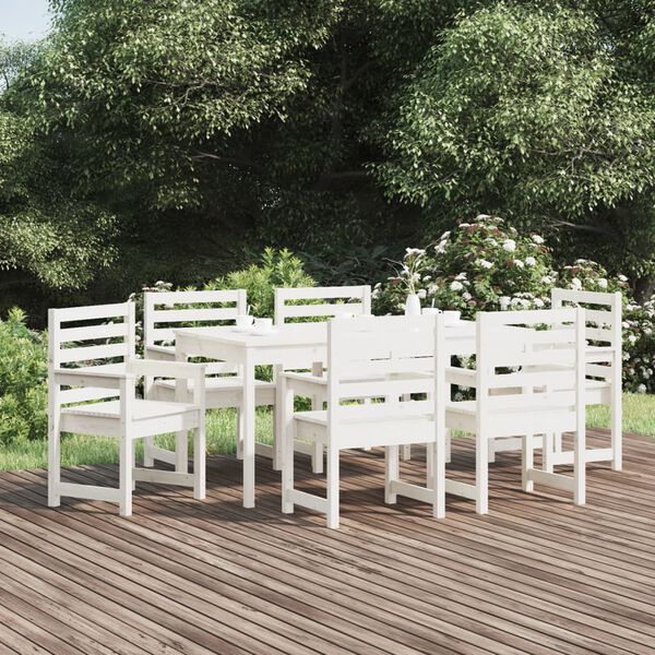 vidaXL 7 Piece Garden Dining Set White Solid Wood Pine