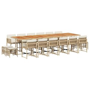 vidaXL 17 Piece Garden Dining Set with Cushions Beige Poly Rattan