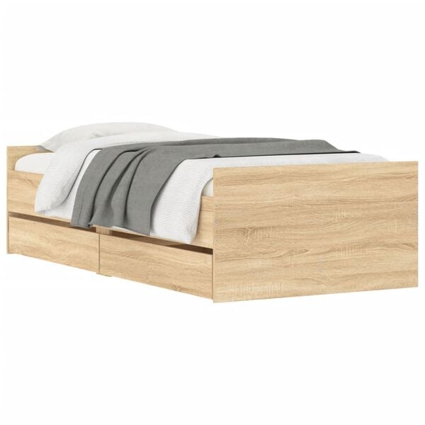 vidaXL Bed Frame with Drawers without Mattress Sonoma Oak 90x190 cm Single