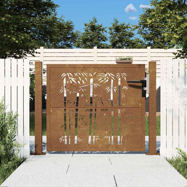 vidaXL Garden Gate 100x100 cm Corten Steel Bamboo Design