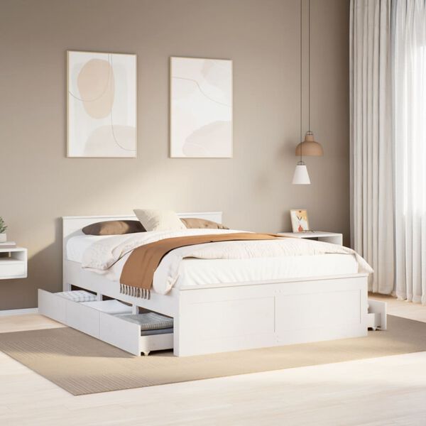 vidaXL Bed Frame without Mattress with Headboard White 150x200 cm King Size Solid Wood Pine