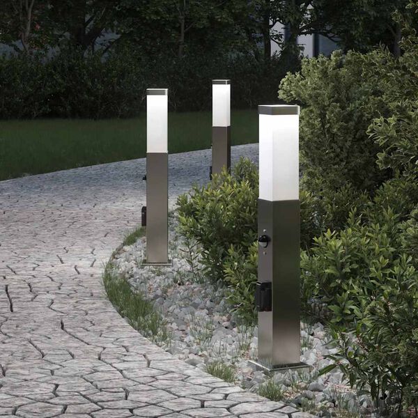 vidaXL Bollard Lights with Sensor&Outlet 3 pcs 50 cm Stainless Steel IP44
