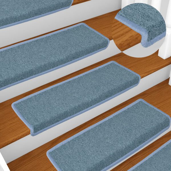 vidaXL Stair Mats 15 pcs 65x21x4 cm Sea Blue Rectangular Edge