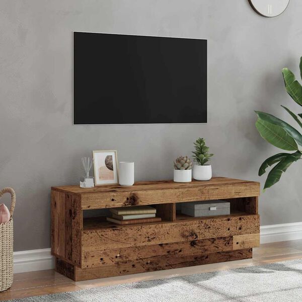 vidaXL TV Cabinet with LED Lights Old Wood 100x35x40 cm Engineered Wood