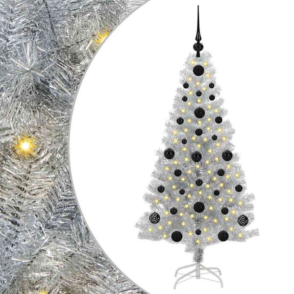 vidaXL Christmas Tree with 150 LEDs with Stand Silver 120 cm PET