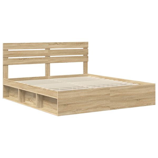 vidaXL Bed Frame with Headboard Sonoma 180 x 200 cm Solid Pine Wood