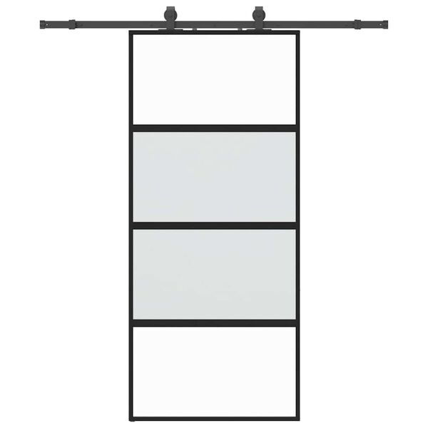vidaXL Sliding Door with Hardware Set Black 90x205 cm Tempered Glass