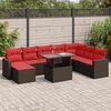 vidaXL 9 Piece Garden Sofa Set with Cushions Brown Poly Rattan Acacia