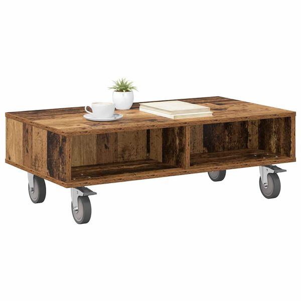 vidaXL Side Table with Wheels Old Wood 90 x 50 x 30 cm Engineered Wood