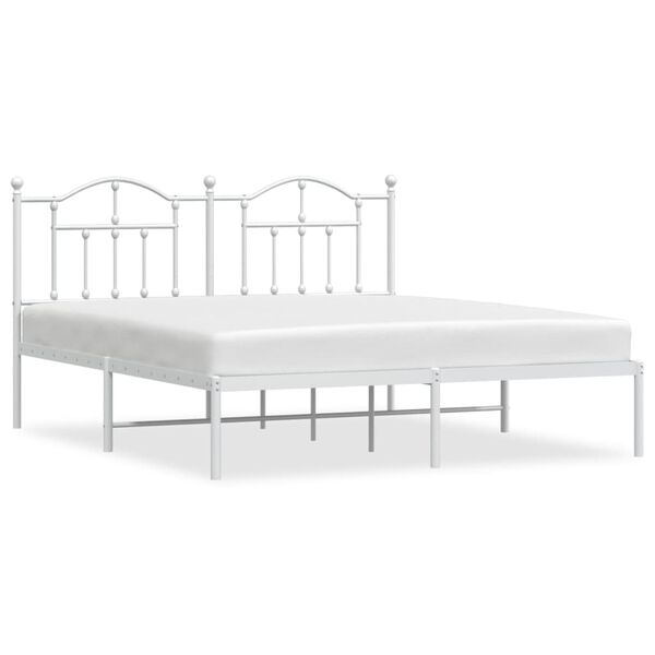 vidaXL Metal Bed Frame without Mattress with Headboard White 180x200cm