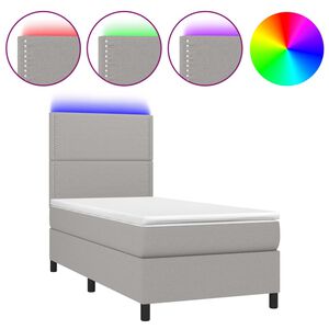 vidaXL Box Spring Bed with Mattress&LED Light Grey 100x200 cm Fabric