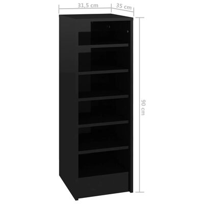vidaXL Shoe Cabinet High Gloss Black 31.5x35x90 cm Engineered Wood