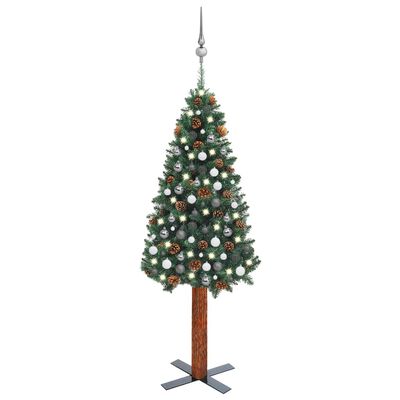 vidaXL Slim Pre-lit Christmas Tree with Ball Set Green 210 cm PVC