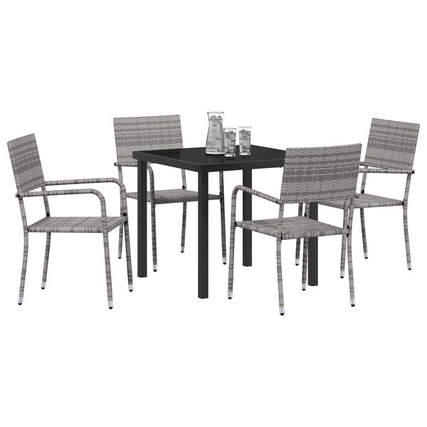 vidaXL Garden Dining Set with Cushion 5 pcs Grey Poly Rattan