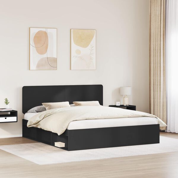 vidaXL Bed Frame with Headboard Black 200 x 200 cm Solid Pine Wood