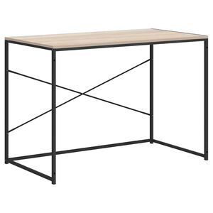 vidaXL Computer Desk | Black and Oak | Engineered Wood and Powder-Coated Metal