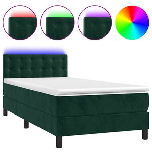 vidaXL Box Spring Bed with Mattress&LED Dark Green 80x200cm Velvet